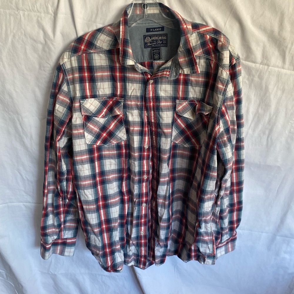 American Rag button down shirt Plaid red, white, and Blue Only worn once.